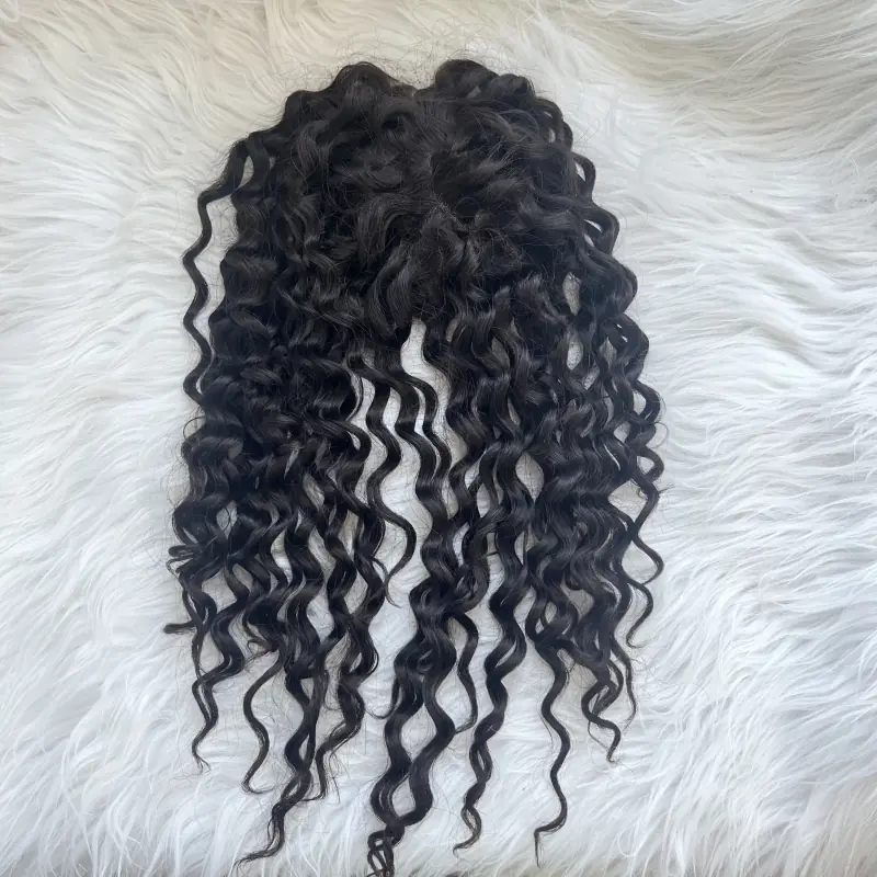 #1b color 5.5*6 inch Mono topper curly texture Brazilian virgin human hair YR0061